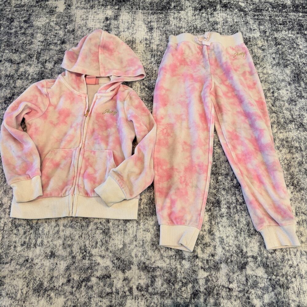 Juicy Couture Girls Velour Tracksuit Set Joggers Sweater‎ Hoodie Size 5t Tie Dye